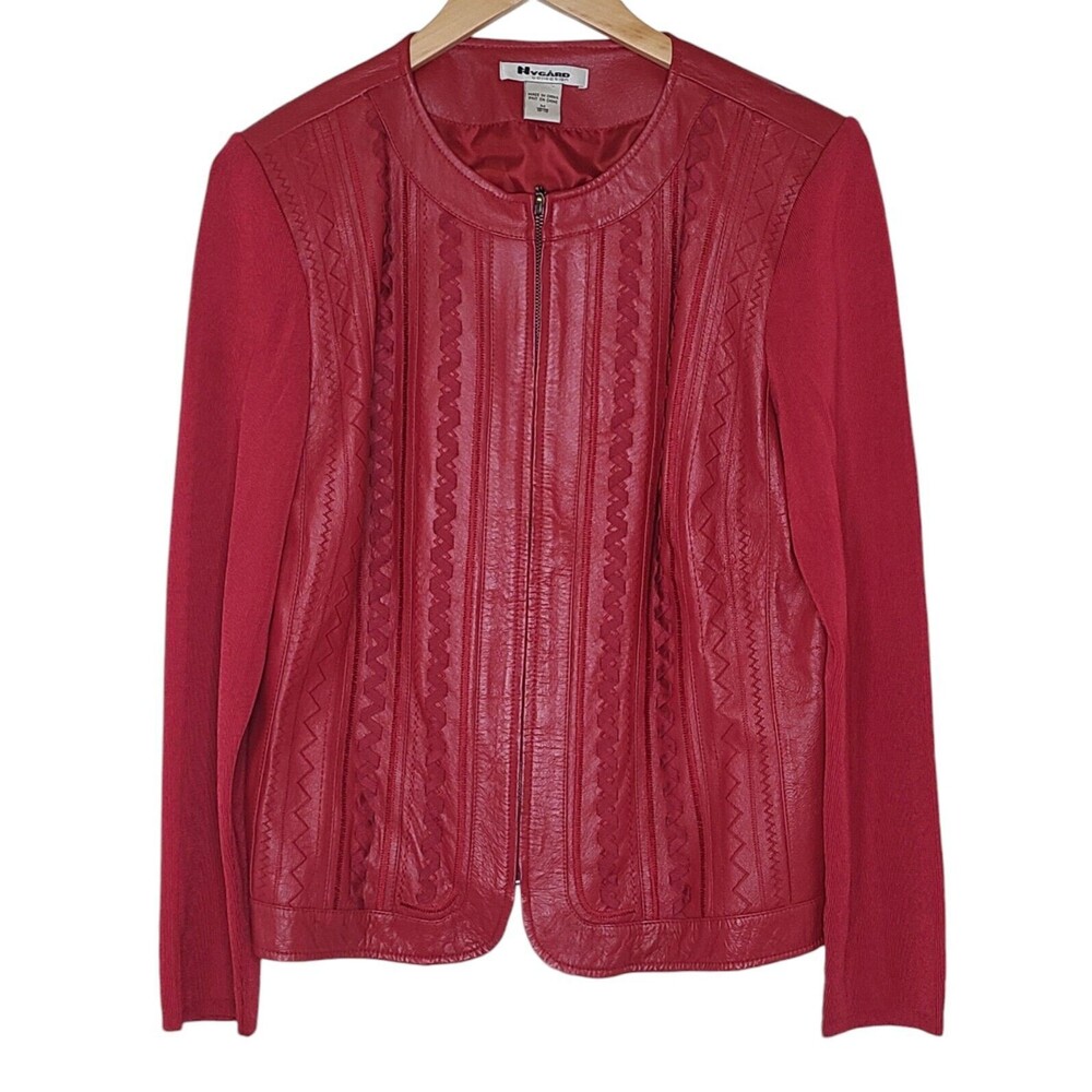 Nygard Women's Medium 10-12 Red Zip-Up Leather Knit Jacket Vintage Western Boho